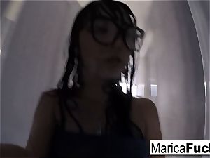 Marica Hase in marvelous undergarments jerks in the mirror