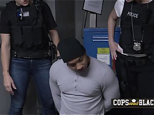 Burglar takes turns to screw milf cops at their personal spot