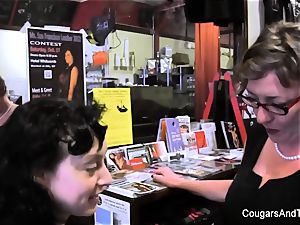 milf plays with her stepdaughter's cootchie in the shop